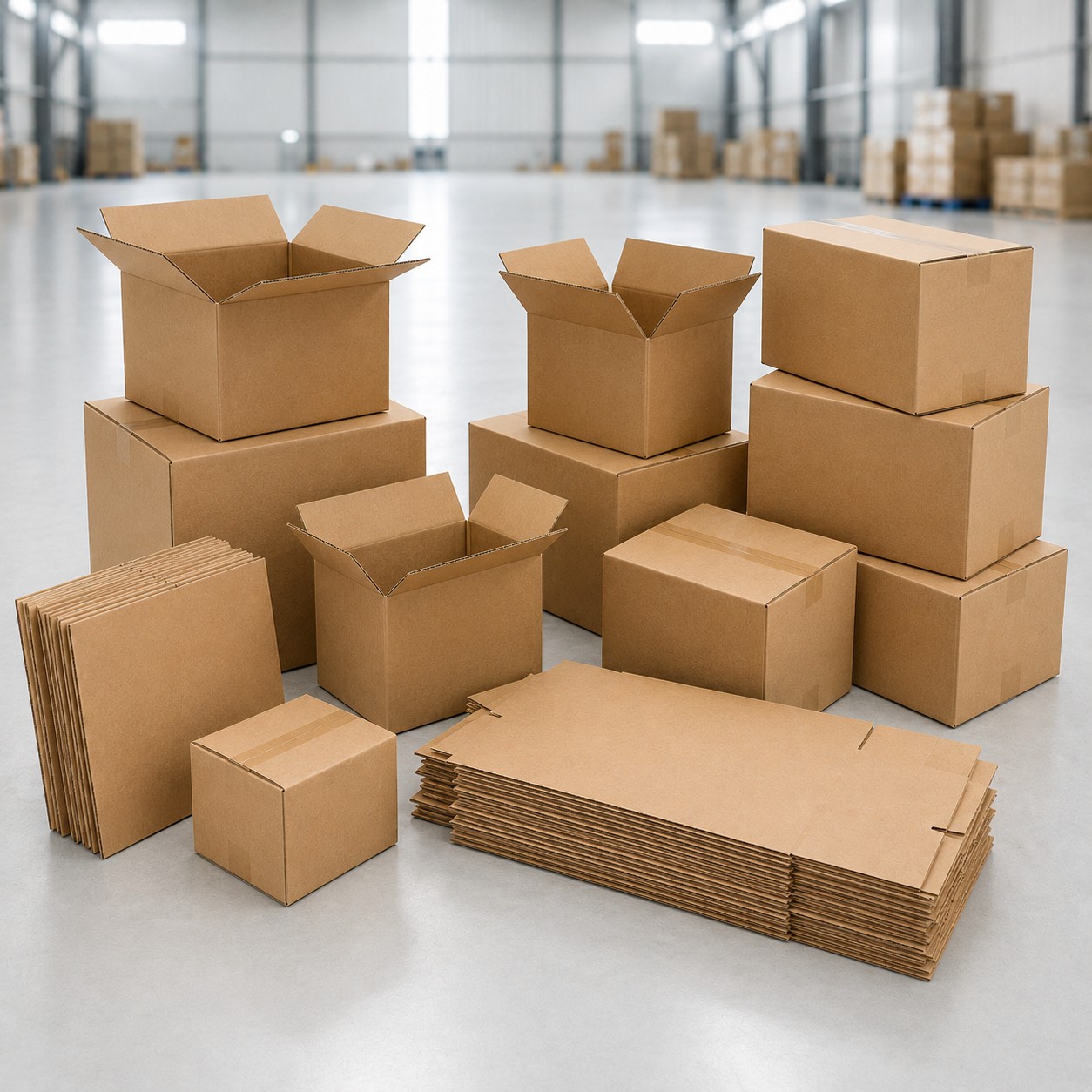 Corrugated cardboard boxes in a warehouse